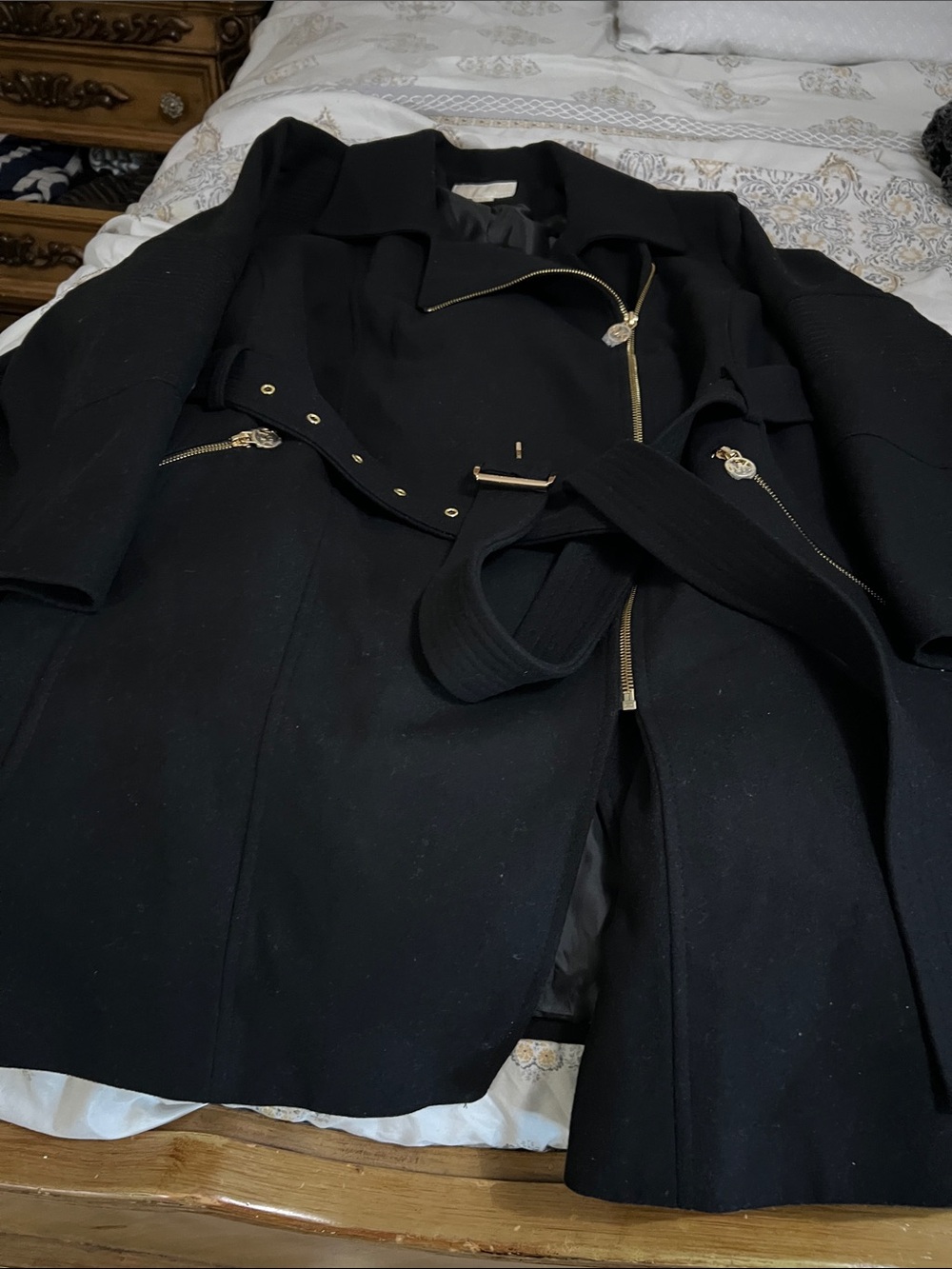 Michael Kors Black Trench Coat with Gold Hardware